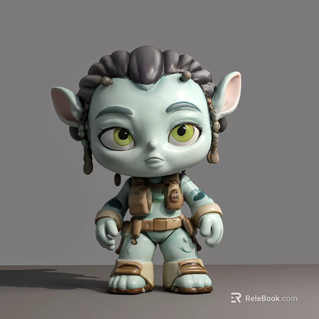 3D Fantasy Game Movie Character With Blue Skin Green Eyes And Braided Hair 3d model 