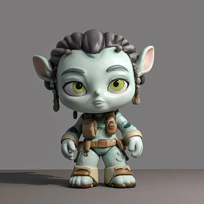 3D Fantasy Game Movie Character With Blue Skin Green Eyes And Braided Hair 3d model
