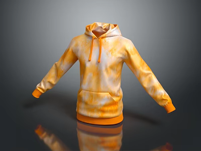 Orange White Gradient Hoodie With Orange Drawstrings Cuffs Loose Fit Front Pocket Reflective Effect 3d model