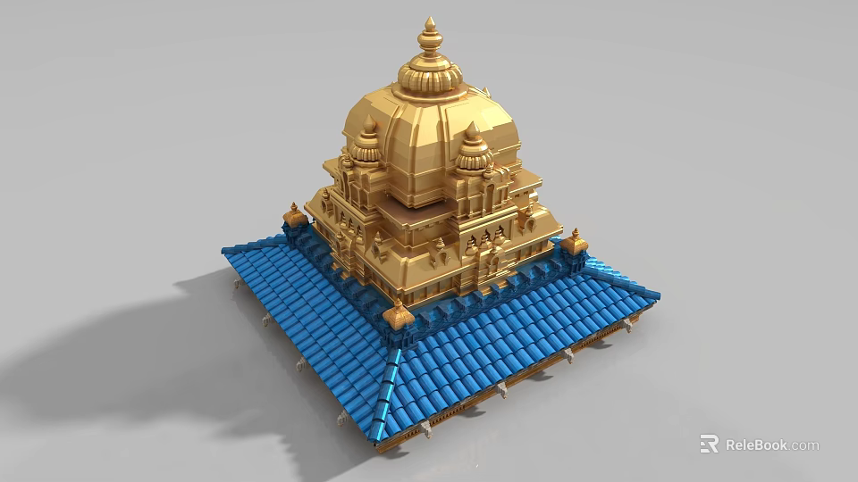 Golden Main Dome With Smaller Domes And Blue Tiled Roof Architectural Components 3d model 