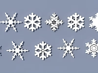 White Snowflake Shaped Landscape Sculptures Featuring Various Intricate Geometric Designs 3d model