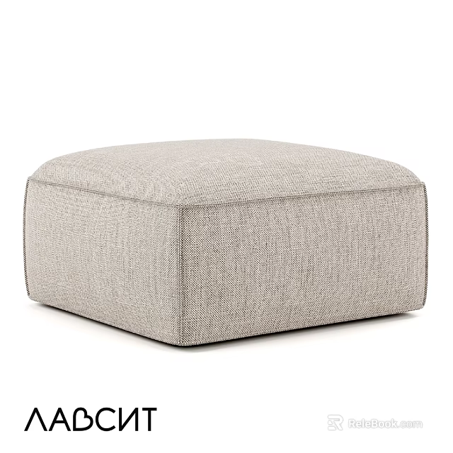 Beige Textured Fabric Ottoman Square Design For Modern Living Room Decor 3d model 