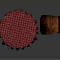 Round Dining Table With Red Plaid Tablecloth And Wooden Chair In Gray Background