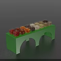 Specialty Store Green Display Stand With Colorful Cube Snacks And Arch Design