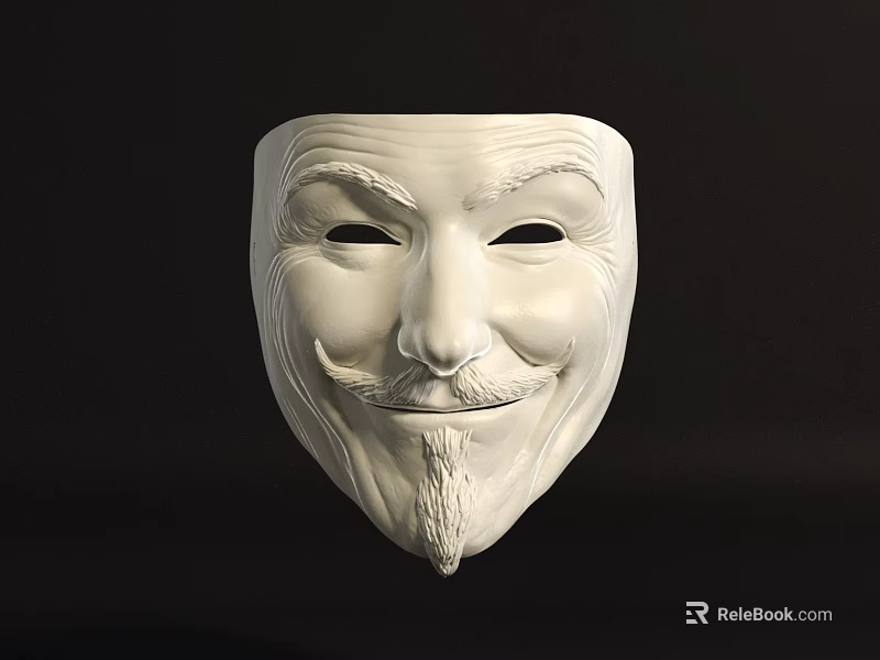 White Mask Pendant with Beard and Eyebrow Design for Home Wall Decor 3d model 