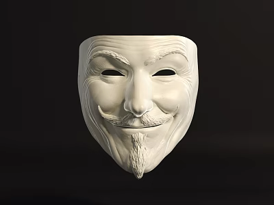 White Mask Pendant with Beard and Eyebrow Design for Home Wall Decor 3d model