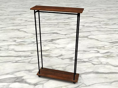 Modern Minimalist Clothes Rack With Brown Wooden Shelves And Black Metal Frame 3d model