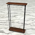 Modern Minimalist Clothes Rack With Brown Wooden Shelves And Black Metal Frame