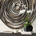 Brown Bamboo Spiral Wall Decor with White Orchid Plant on Wall
