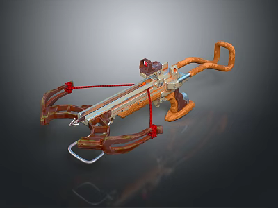 Modern Wooden Metal Crossbow With Red String And Detailed Mechanical Design 3d model