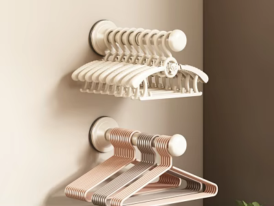 Multi Functional Wall Mounted Foldable Hangers White and Pink Home Storage 3d model