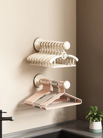 Multi Functional Wall Mounted Foldable Hangers White and Pink Home Storage 3d model