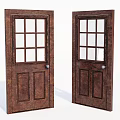 Brown Wooden Hinged Doors With Glass Panes And Classic Design Style