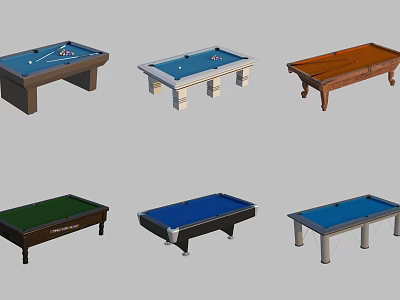 Billiard Room Showcasing Various Style Pool Tables With Blue Green Surfaces 3d model