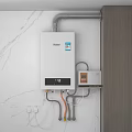 Haier White Wall Mounted Water Heater With Connected Pipes And Electric Meter Box In Home