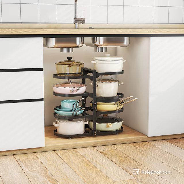 Space Saving Kitchen Cabinet Rack With Multi Layer For Pots And Pans Storage 3d model 