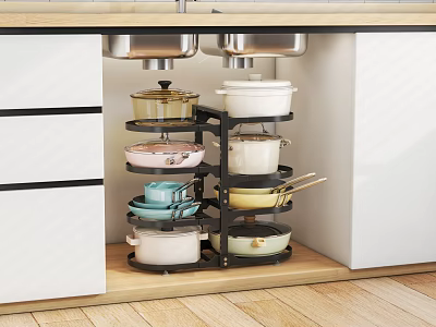 Space Saving Kitchen Cabinet Rack With Multi Layer For Pots And Pans Storage 3d model