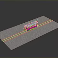 Red Electric Tram Model on Gray Platform with Metal Tracks Display Scene