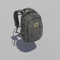 Gray Camouflage Backpack With Double Shoulder Straps And Brand Logo Patch For Everyday Use 3d model