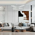 Modern Living Dining Room Interior Design With Marble Wall Sofa And Pendant Lights 3d model