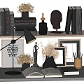 Elegant Decorative Ornaments Set with Books Vases Sculpture Table Lamp Prints and Pen Holder