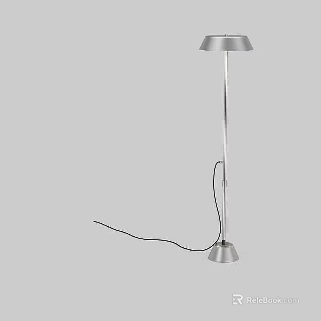 Modern Silver Floor Lamp With Slim Metal Pole Black Power Cord And Stable Base 3d model 
