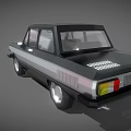 Vintage Low Poly Sedan Car With Black Silver Body And Illuminated Polygon Wheels