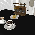 Delicious Coffee Beverages With Latte Art Snacks And Wooden Condiment Jars On Black Table