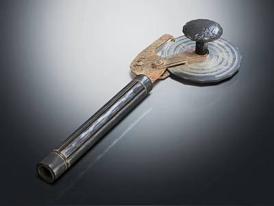 Vintage Metal Hand Tool Featuring Circular Wheel And Rustic Handle Design 3d model