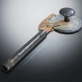 Vintage Metal Hand Tool Featuring Circular Wheel And Rustic Handle Design