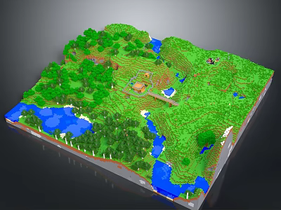 3D Terrain Model With Green Forests Blue Lakes Rolling Hills And Paths 3d model