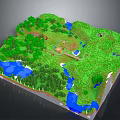 3D Terrain Model With Green Forests Blue Lakes Rolling Hills And Paths 3d model