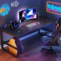 Modern E-sports Table and Chair E-sports Room Computer Table and Chair Cyberpunk Computer Ornaments Combination Computer Chair Computer Host Monitor Speaker Computer Peripherals 3d model