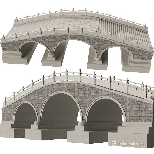 Traditional Stone Arch Bridge With Multiple Arches And Ornate Railing Architectural Design 3d model 