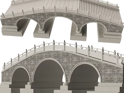 Traditional Stone Arch Bridge With Multiple Arches And Ornate Railing Architectural Design 3d model