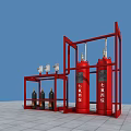 Fire Equipment Setup With Red Frame Structure Large Red Cylinders And Black Extinguishers 3d model