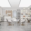 Bright Modern Beauty Hair Salon Interior With Comfortable Chairs Mirrors Product Shelves And Green Plants