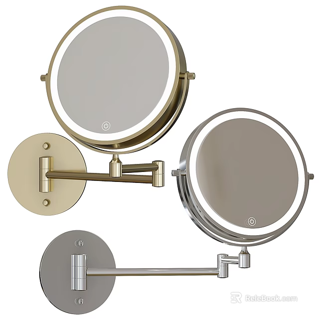 Round LED Lighted Vanity Mirrors With Wall Mounted Swivel Arm And Gold Silver Finish 3d model 