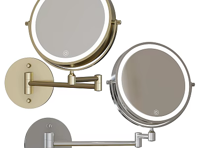 Round LED Lighted Vanity Mirrors With Wall Mounted Swivel Arm And Gold Silver Finish 3d model