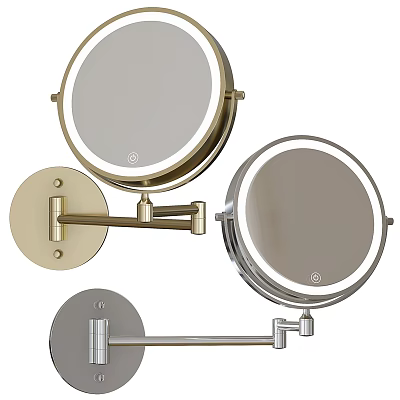 Round LED Lighted Vanity Mirrors With Wall Mounted Swivel Arm And Gold Silver Finish 3d model