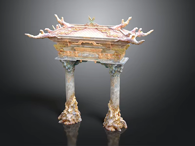 Traditional Architectural Structure With Dragon Motifs Multi Angular Roof And Decorative Columns 3d model