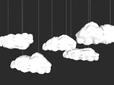 White Cloud Shaped Chandeliers Hanging by Strings on Black Background 3d model