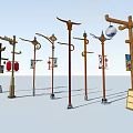 Han and Tang style street lamp lantern chime pattern elements 3d model