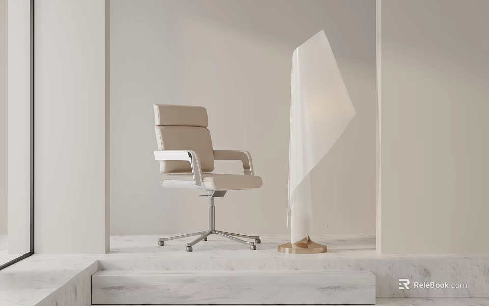 Modern Beige Office Chair With Armrests Metal Base And Wheels For Comfortable Workspace 3d model 