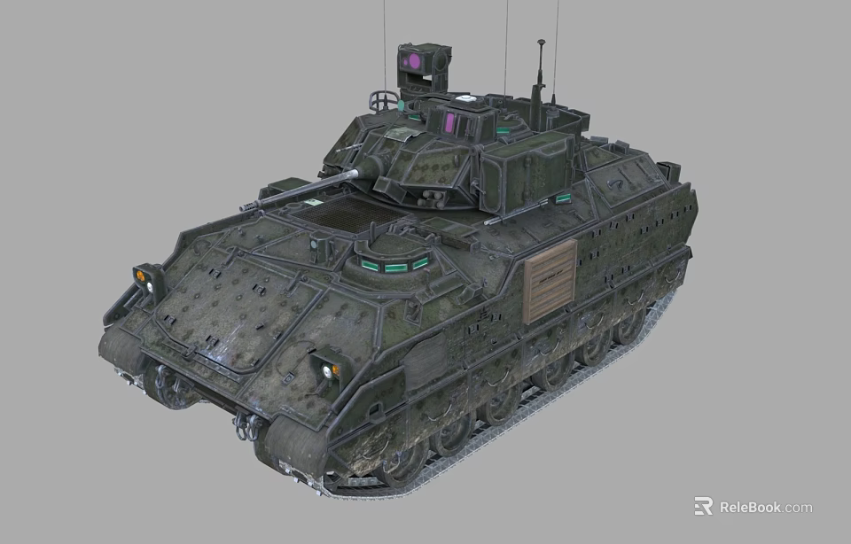 Military Green Armored Combat Tank Featuring Turret Antenna Sensors And Tracked Design 3d model 