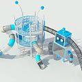 Blue Playground Equipment Featuring Circular Climbing Structure Slides and Net Slide 3d model