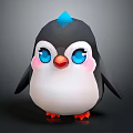 Cute Penguin Character With Blue Tuft Big Blue Eyes Pink Cheeks And Orange Feet