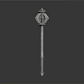 Medieval Metal Polearm Weapon With Ornate Decorative Head And Long Shaft