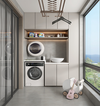 Modern Balcony Home Balcony Life Balcony Washing Machine Laundry Cabinet Lazy Sofa 3d model