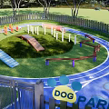 Residential Dog Park with Fenced Grass Area Track and Wooden Structures